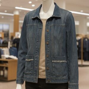 Women’s Denim Utility Jacket Medium Wash Button Casual Jean Coat by J Jill xs